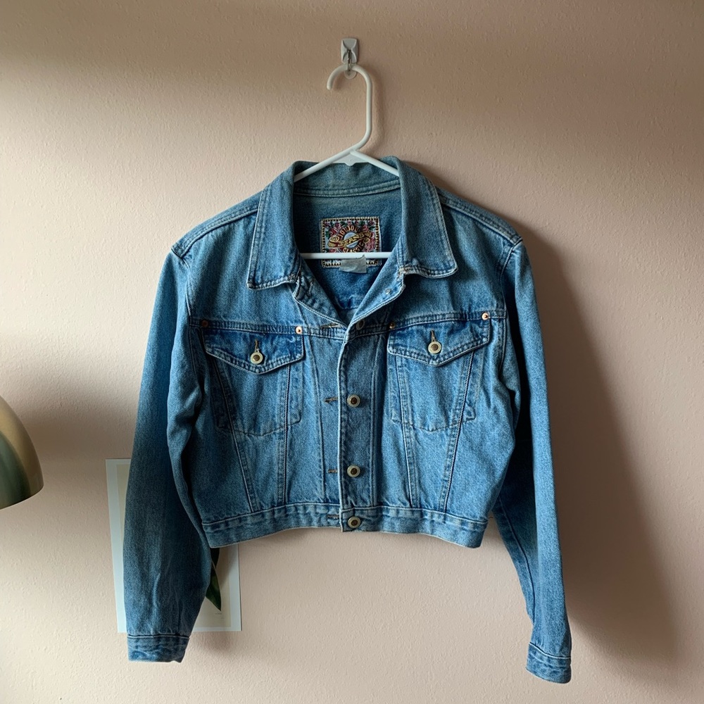 Vintage cropped true denim jean jacket oversized size M